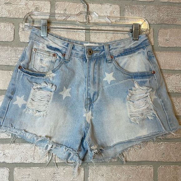 Dance & Marvel Blue Distressed Jean Shorts with stars Americana size small - Picture 1 of 6
